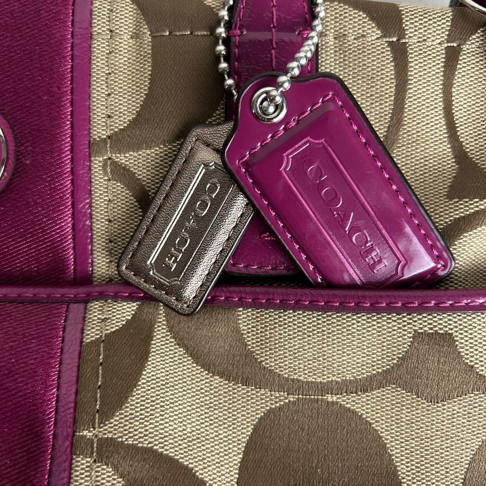 Vintage Y2K Coach Tote Bag - Tan and Purple - Picture 3 of 10
